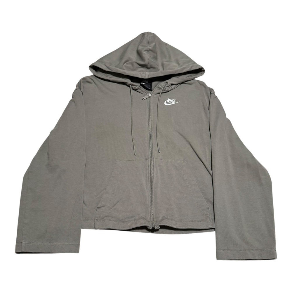 Nike‎ Green Embroidered Swoosh Cropped Zip Hoodie Sweatshirt Women's XS FLAWS